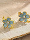 Single Steel Gold Plated Earrings with Light Blue Stones