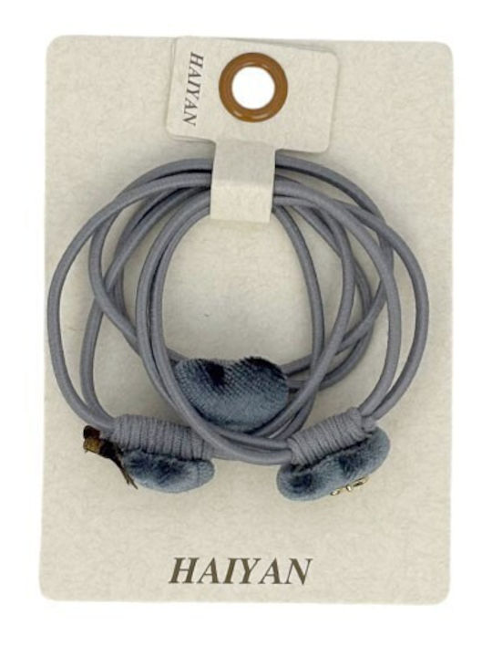Haiyan Velvet Βελούδινα Λαστιχάκια Χάντρες Καρδούλες Γκρι