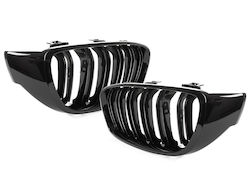 Bmw 4 F32 F33 F36 13-18 Grille Between Headlights Kidneys Left + Right Set Black Glossy Double Bar