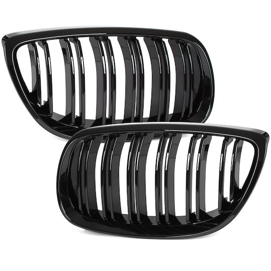 BMW 3 E92 E93 06-10 Kühlergrill Zwischen Scheinwerfern Nieren Links + Rechts Set Schwarz Hochglanz Doppelstange