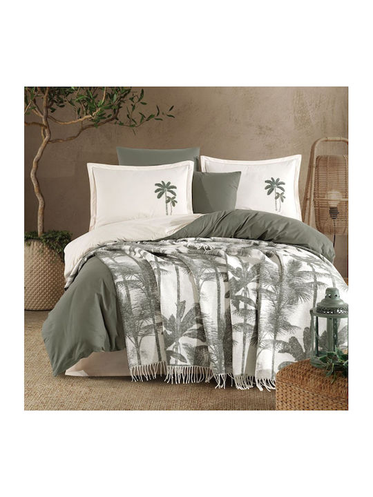 Clasy Home Подредба Плик За Завивка 100% Памук 200x220см Двойна с 4 Калъфки За Възглавници и 1 Чаршаф Зелен