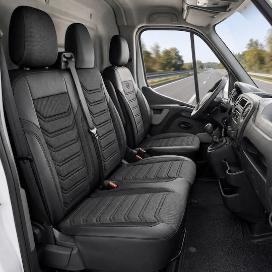 Комплект Калъфи За Автомобил Универсален Panda 2+1 Ткан Eco Кожа Renault Master Nissan Interstar 3 Черни