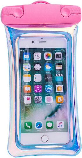 Holographic Waterproof Flippy Case Snowproof Universal Waterproof Lanyard Phone Documents Pink