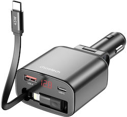Choetech Auto-Ladegerät mit Anschlüssen 1xUSB-A 1xTyp-C und Kabeltyp Typ-C Choetech Auto-Ladegerät mit Anschlüssen 1xUSB-A 1xTyp-C und Kabeltyp Typ-C