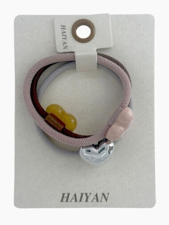 Haiyan Hearts Подредба Ластици За Коса Мъниста Сърца 3 Бройки Розови-Сребристи-Жълти