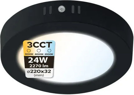 Στρογγυλo Φωτιστικο Οροφης Led Smd 24w 2270 Lm Ip20 Δυνατοτητα Επιλογης Τριων Χρωματων 3cct Μαυρο Milena Μαυρο 016-083-0024-b
