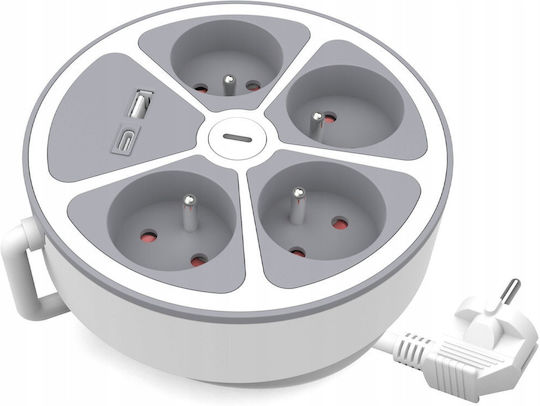 Verlängerungskabel 4x Schalter Usb-A Usb-C Steckdosen 2m PS-470WS O+USBA+USBC 2 E W-30016