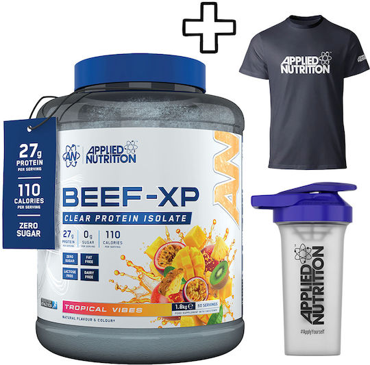 Applied Nutrition Beef-xp Hydrolysed Protein 1800g Blue Raspberry & Applied Nutrition Shaker 700ml & Applied Nutrition T-shirt L Custom Bundle