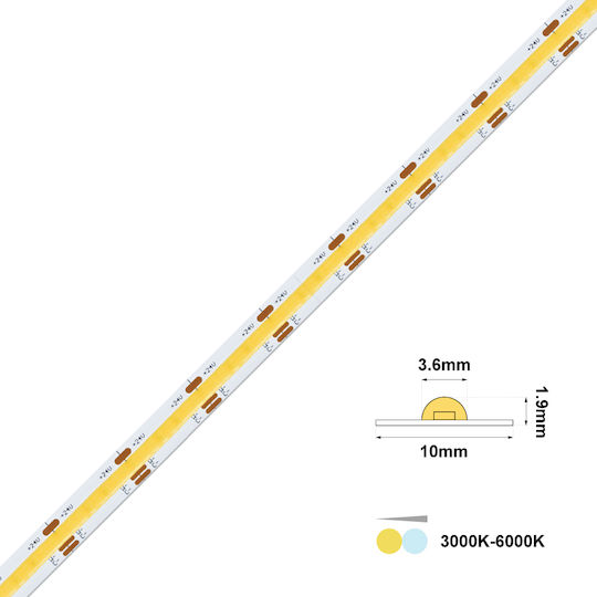 LED Strip COB Tunable 16W 10mm 3000K-6000K IP20 24V 1m