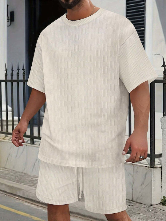 Ανδρικό Καλοκαιρινό Σετ T-shirt Βερμούδα Μπεζ Us-4075