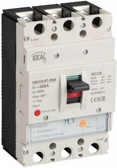 Compact Mccb Switch Kmccb-rt-200a Thermal Element Adjustment 3 Poles Ics 36ka 380/415v Ac Icu 50ka 220/230v Ac Ip20 37283