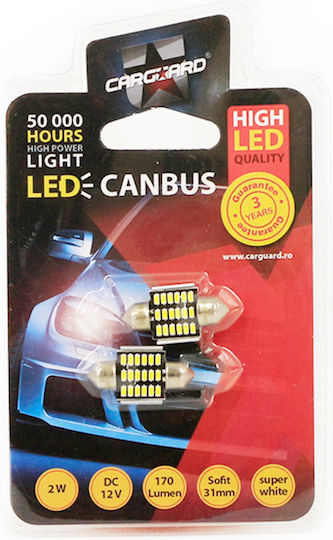 Car Led Bulb C5w 31mm 12v 2w 170lm 18 Smd White Light Set 2 Pcs