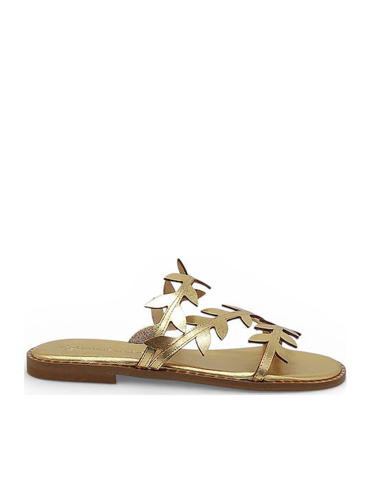 Leather Women's Flat Sandals Gold