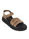Δερμάτινα Γυναικεία Σανδάλια Flatforms Καφέ