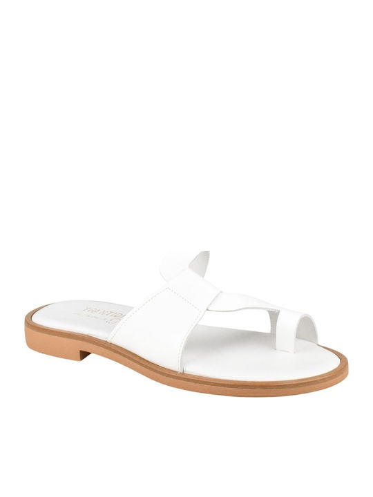 Yfantidis Leather Women's Flat Sandals White