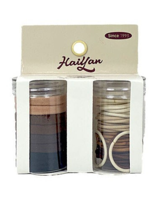 Smile 2 Jars 8 Wide Kids Hair Ties 8 Thin Black Beige Brown