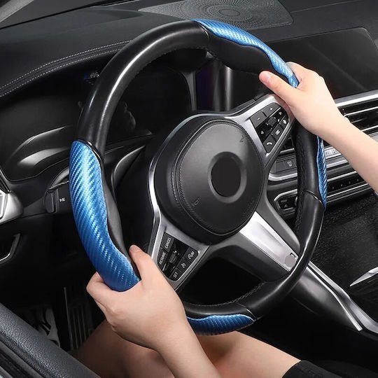 Set 2 Steering Wheel Ornaments Blue Carbon Finish Universal Size