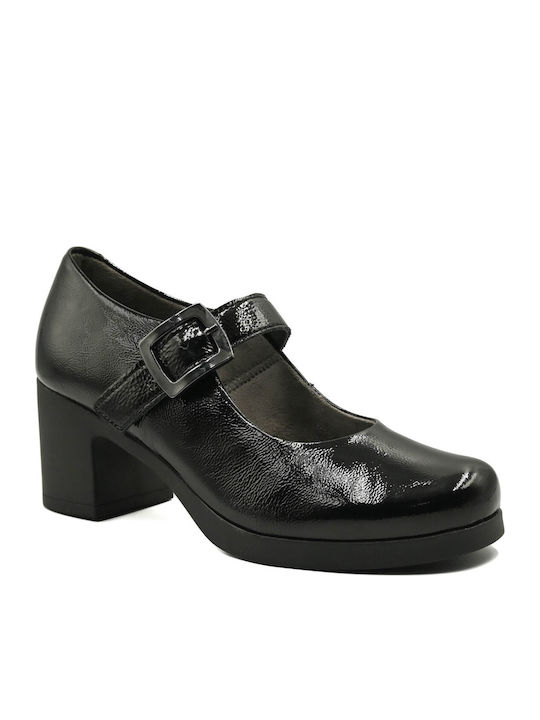 Leather Heels With Chunky Medium Heel Black