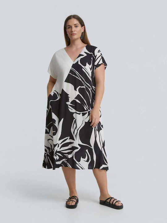Rochie De Vară Pentru Femei Midi Cu Model Floral 8501.7231-negru