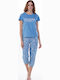 MEI MEI Damen Sommer Pyjama-Set Hellblau