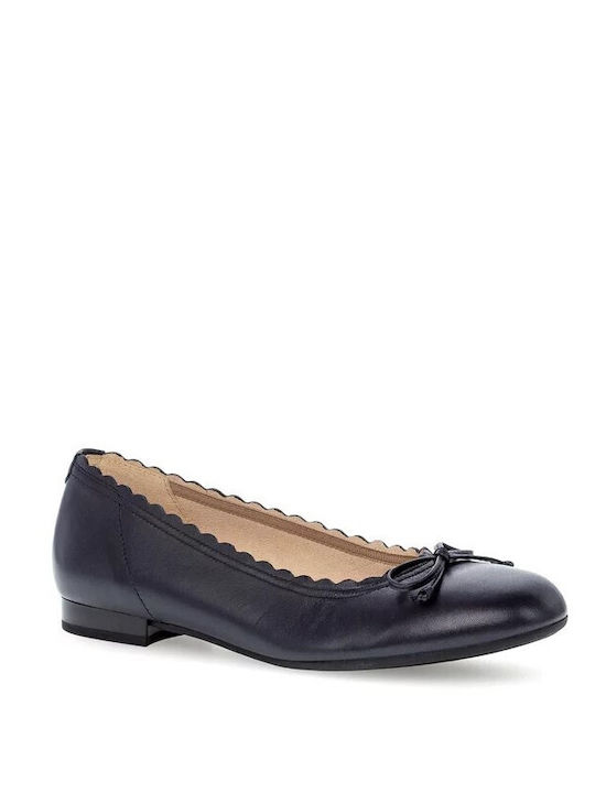 Leather Women's Pointed Toe Ballerina Shoes In Navy Blue Color