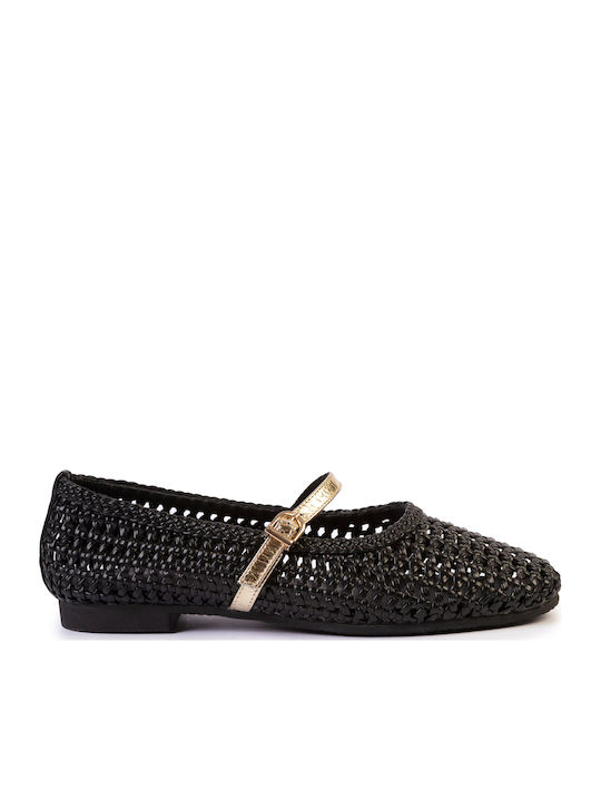 Chevalier Damen Ballerinas aus Leder in Schwarz Farbe AM 713-21D Schwarz/Gold