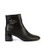 Leder Damen Stiefeletten mit Mittelhohem Absatz Schwarz