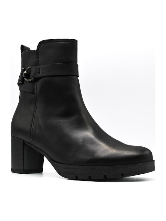 Leather Women's Ankle Boots with Medium Heel Black