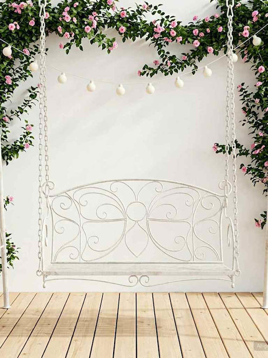Swing Armchair with Stand and Pillow Metallic White Load Capacity up to 200kg L105.5xW61xH56cm