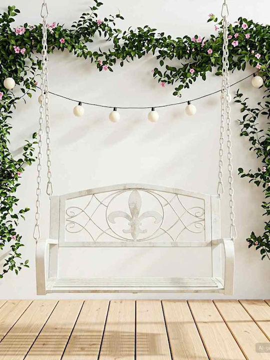 Swing Armchair with Stand and Pillow Metallic White Load Capacity up to 200kg L71.5xW59xH55cm