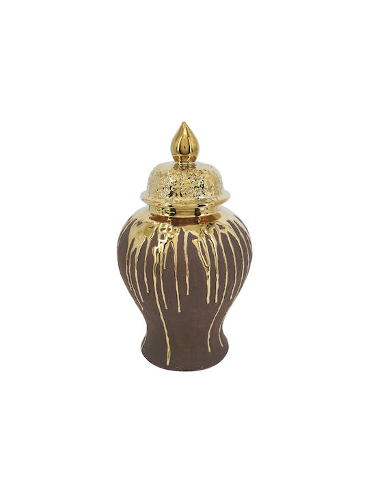 Artekko Candia Keramische Vase Mit Deckel Braun Gold 19,2x19,2x34 cm