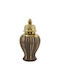 Artekko Candia Ceramic Vase With Lid Brown Gold 21.5x21.5x41.5 Cm