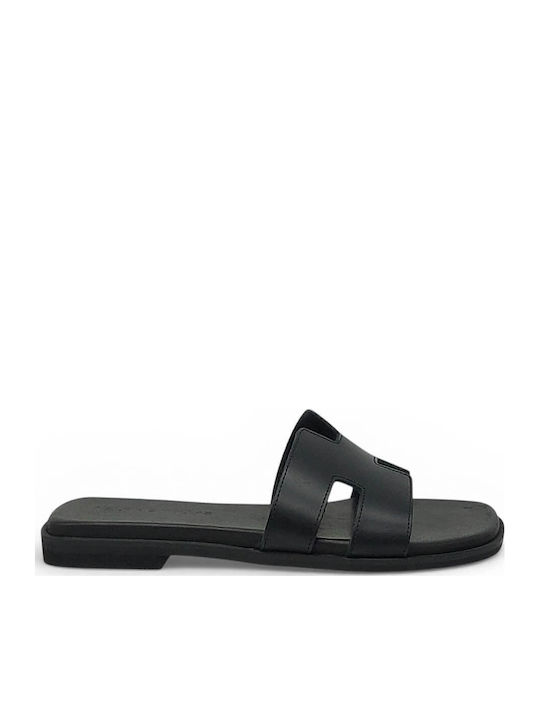 Tsakiris Mallas Leather Women's Flat Sandals Black