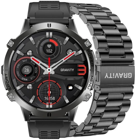 Gravity GT42-1 Смарт Часовник от Неръждаема Стомана 53мм с Пулсомер (Черен)