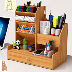 Ξύλινος Οργανωτής Γραφείου Πολλαπλών Θηκών Συρτάρι Στυλό & Καλλυντικά 24.5x15x25.4cm