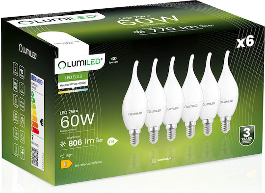 Lumiled LED Glühbirnen 7W für E14 Fassung und Form BA35 Naturweiß 806lm 6 Stück