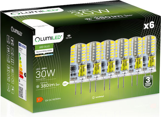 Lumiled LED Glühbirnen 4W für G4 Glühbirnensockel Naturweiß 380lm 6 Stück