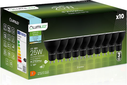 Lumiled Becuri LED 3W Pentru Bază De Bec GU10 și Formă PAR16 Alb Rece 270 Lumen 10 Bucăți