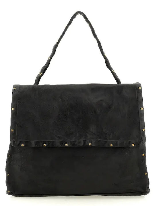 Damen Leder Schultertasche Schwarz