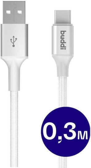 Buddi Flex USB 2.0 Cable USB-C male - USB-A 12W Λευκό 0.3m