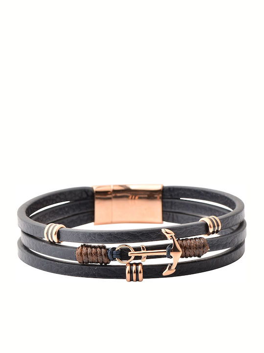 U.S. Polo Assn. Ανδρικό Βραχιόλι με σχέδιο Άγκυρα από Δέρμα 21cm