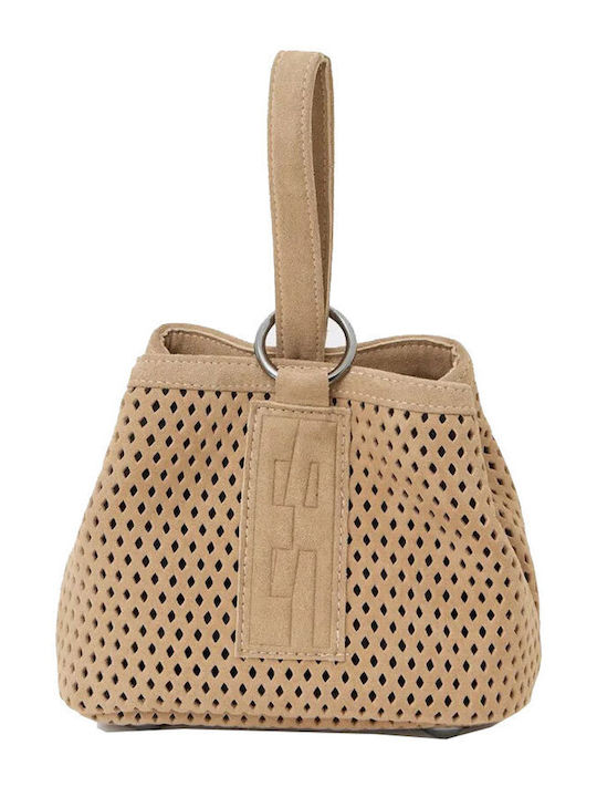 Hype Net Suede Baguette Δερμάτινη Γυναικεία Τσάντα Ώμου Μπεζ