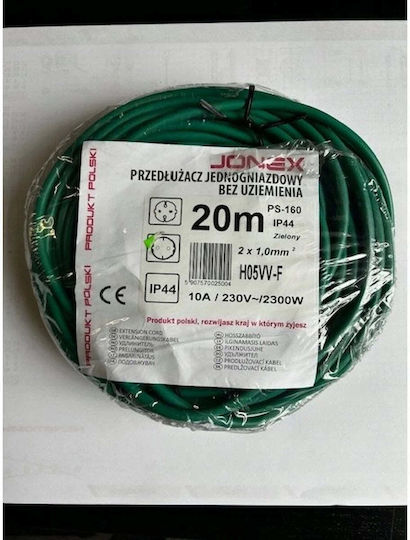 Plastrol Extension Cord Single Socket 1x2p 20m Green