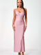 Summer Maxi Evening Satin Pink Dress