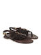 Leather Women's Flat Sandals Brown