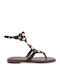 Leather Women's Flat Sandals Brown