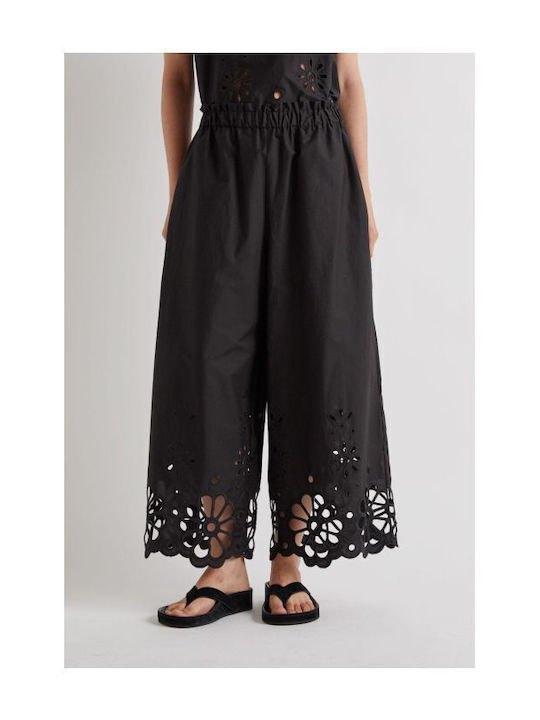 Meimeij Women's Fabric Trousers with Rubber Band Floral Black