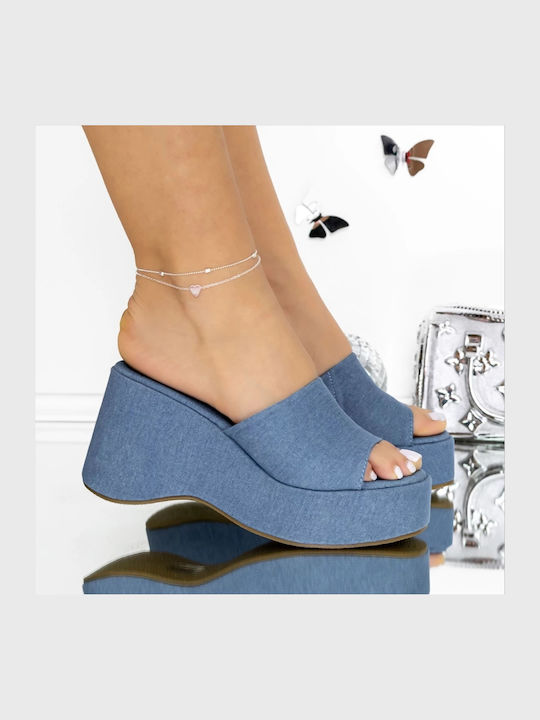 Sommer Damenplattformen Im Stil Blau Pantoffeln