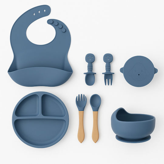 Set De Masă Din Silicon Albastru 5 Piese Pentru 6+ Luni