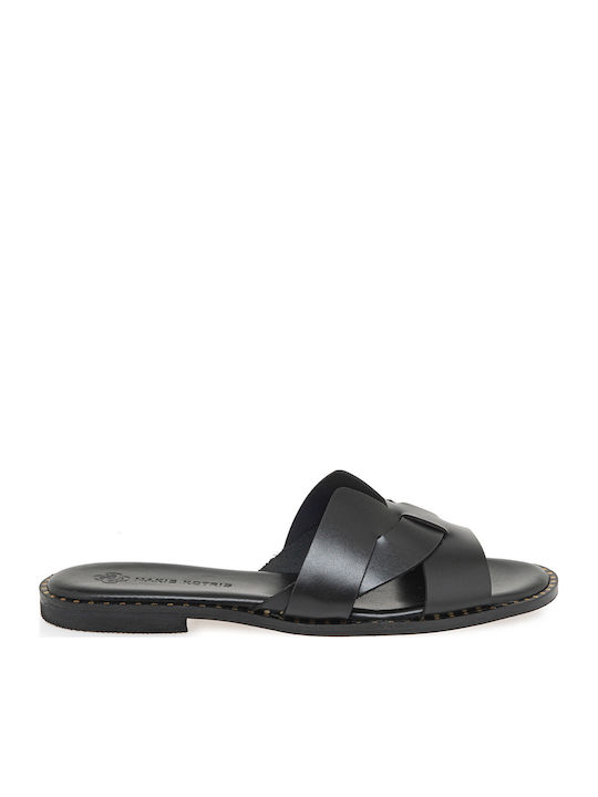 Makis Kotris Leather Women's Flat Sandals Black